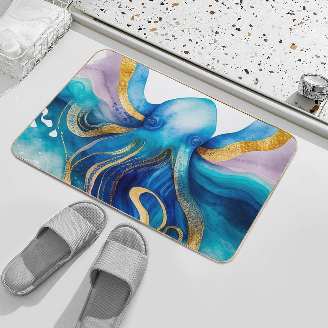 Octopus OceanTales Watercolor Sea Gold Modern Artwork Painting  Toxin-Free Bath Mat