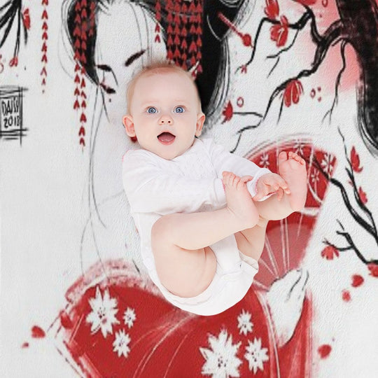 Red Geisha Machine-washable Throw Blanket