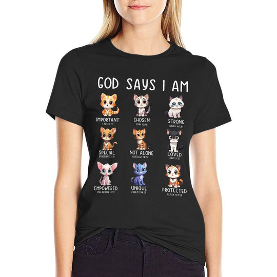 Cute Cats God Say I Am Christian Bible Verse  Fade-proof Color T-Shirt
