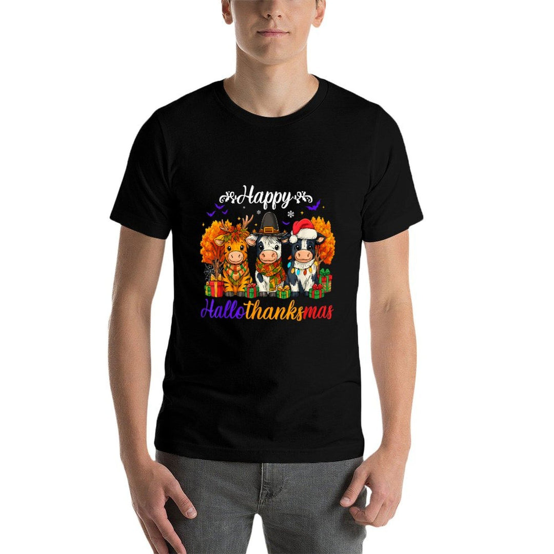 Happy HalloThanksMas Cows Gifts for Farmer  Fade-proof Color T-Shirt