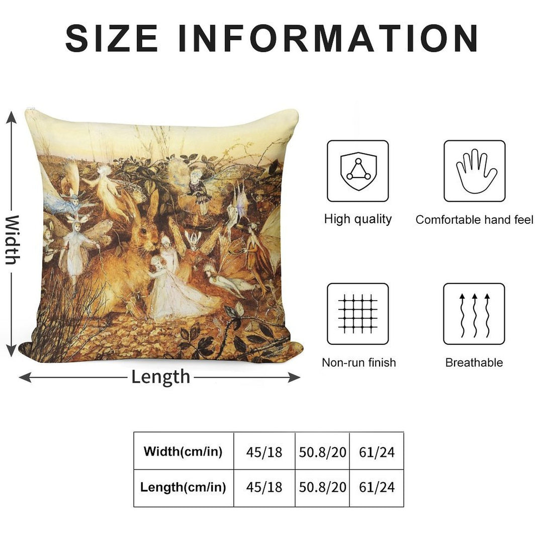 Rabbit Among The Fairies Soft Shrink-Resistant Throw Pillow