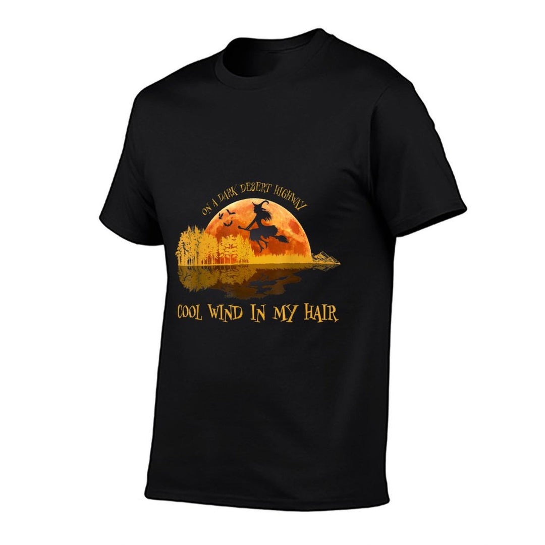 Flying Witch Riding Her Broom On A Desert Highways Halloween  Relaxed-fit T-Shirt