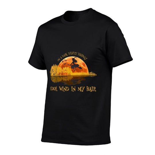 Flying Witch Riding Her Broom On A Desert Highways Halloween  Relaxed-fit T-Shirt