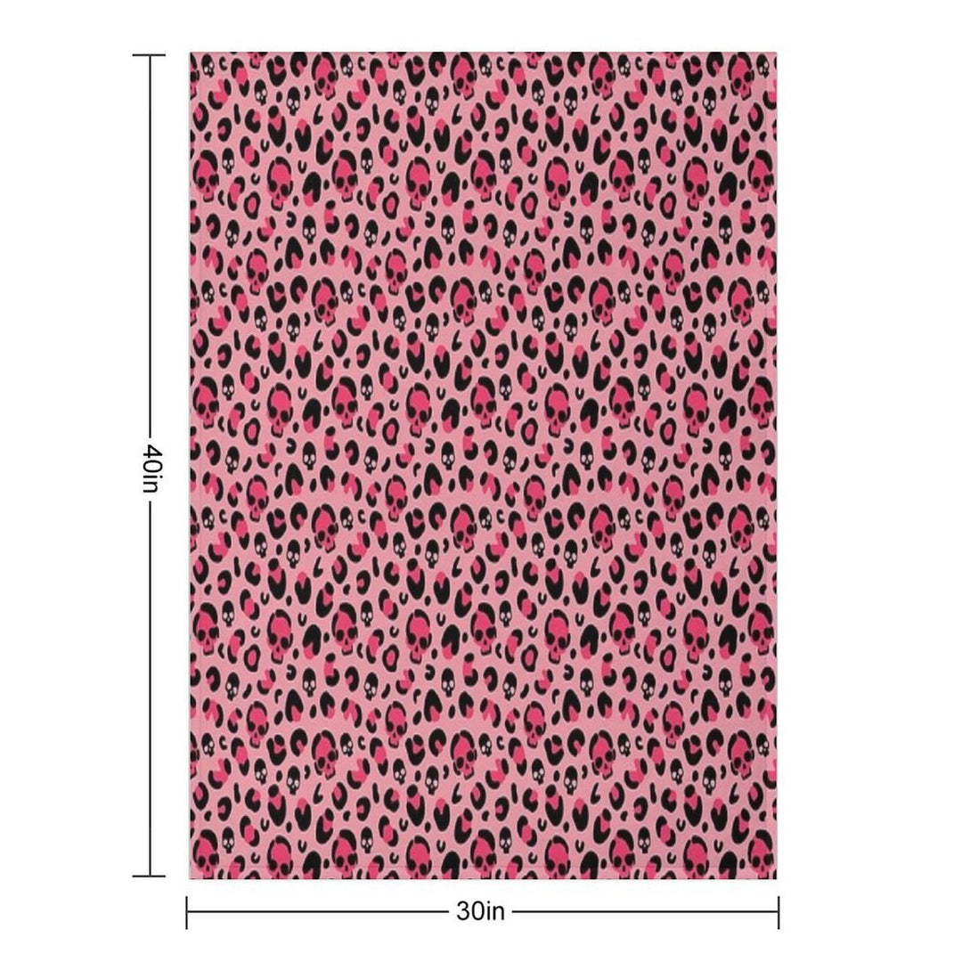 Skull Leopard Print on Pink Background. Machine-washable Throw Blanket