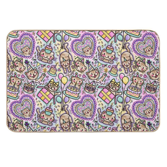 Silly Birthday Cat (shiratwig)  Stain-Proof Bath Mat