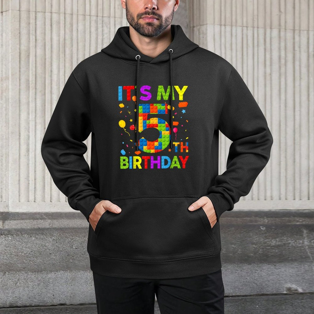 Kids Its My 5th Birthday Building Blocks 5 Years Old Customizable Surface Hoodie