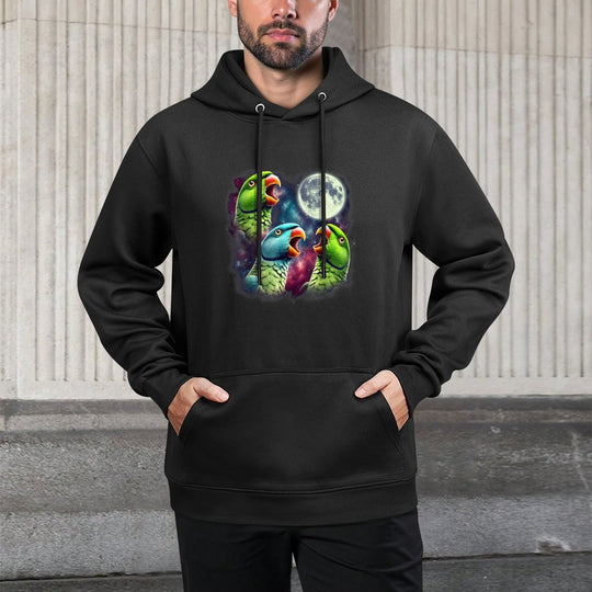 Three Indian Ringneck Parrots Howling at Moon Funny Meme Customizable Surface Hoodie