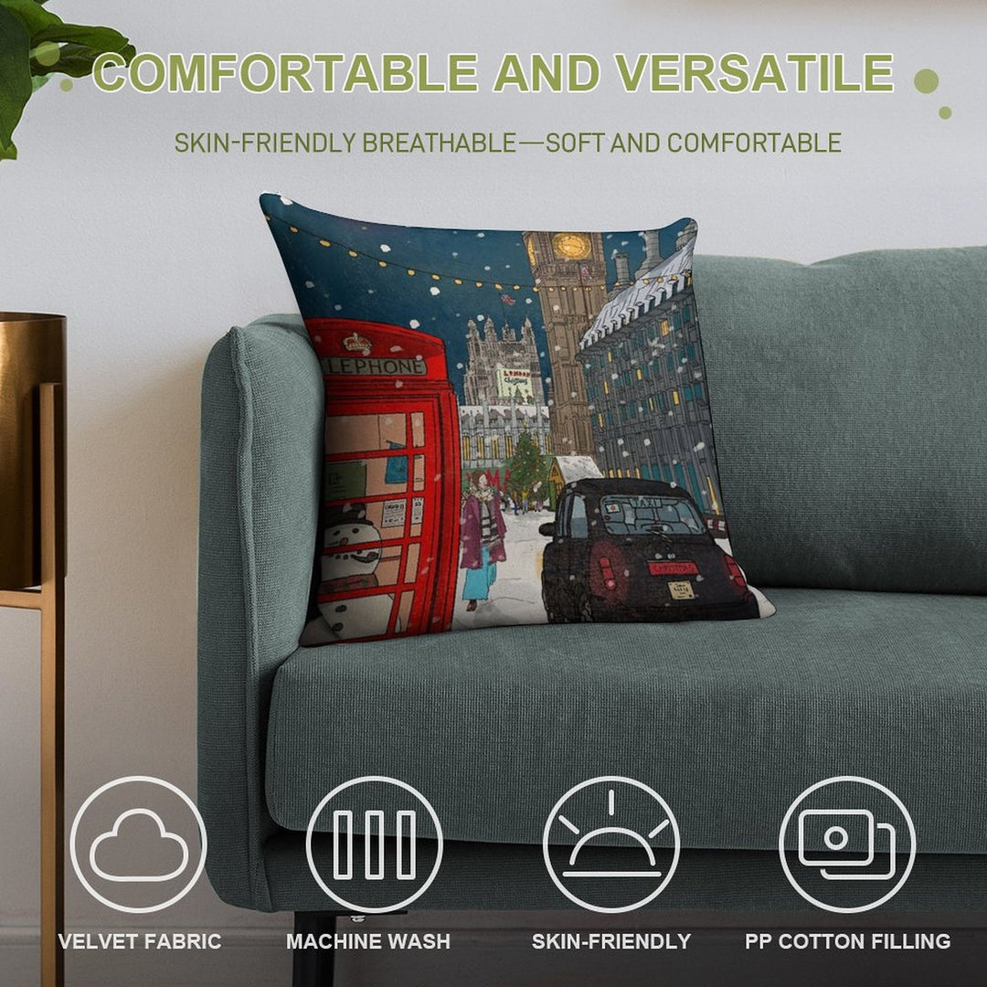 London Christmas Night Cityscape Art Soft Anti-Pilling Throw Pillow