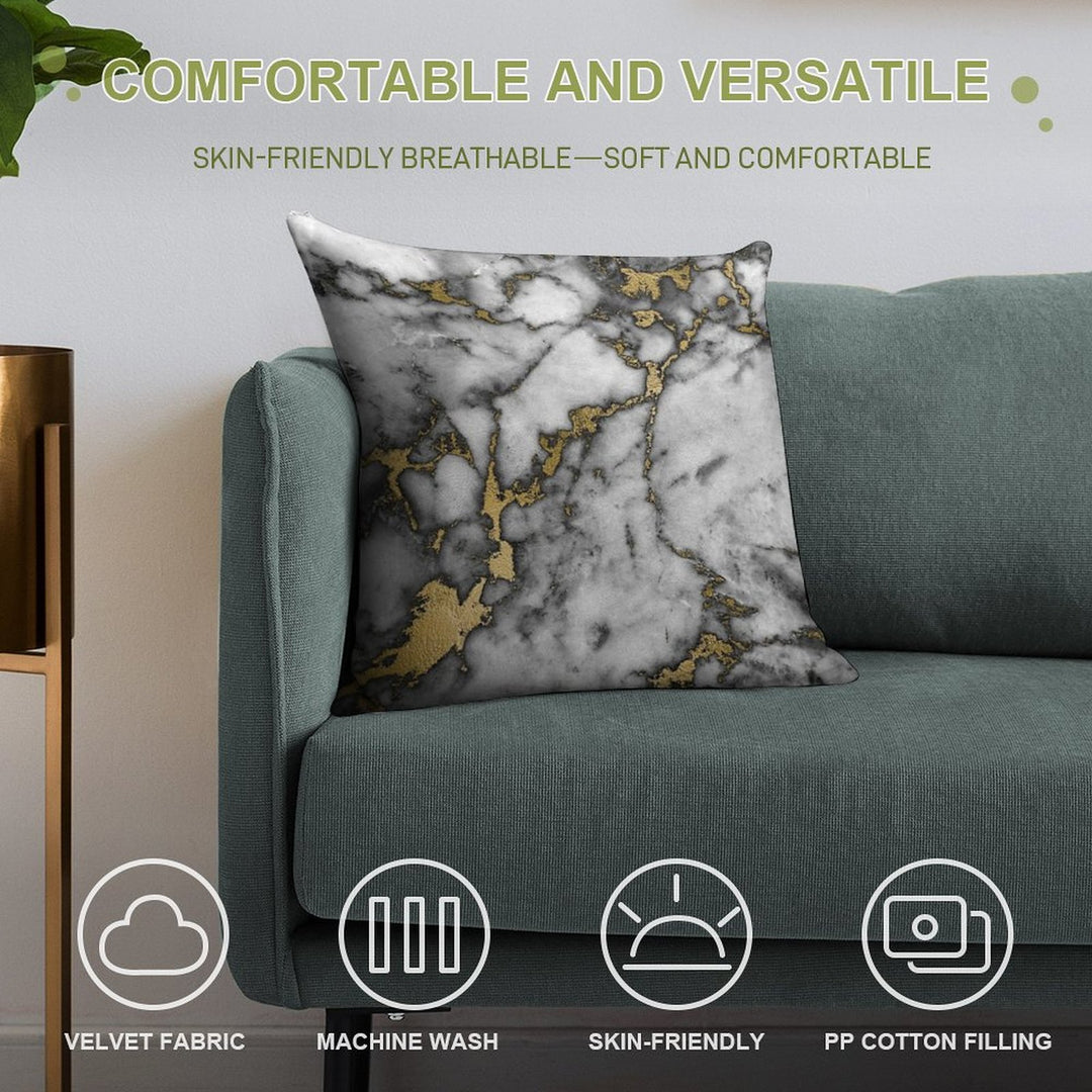 Grey Marble Gold Streaks Phone Case Cover Soft Warmth Comfort Throw Pillow