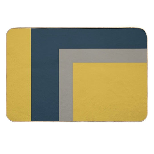 Half Frame Minimalist Geometric Pattern 2 in Mustard Yellow, Navy Blue, And Grey  Repositionable Bath Mat
