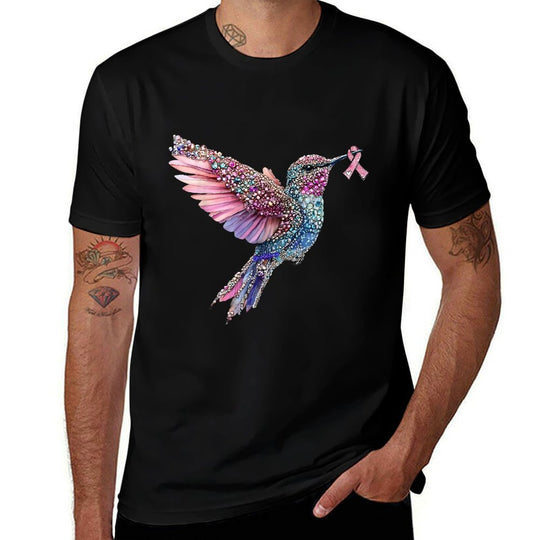 Hummingbird Pink Ribbon Breast Cancer Awareness  Trendy Pattern T-Shirt