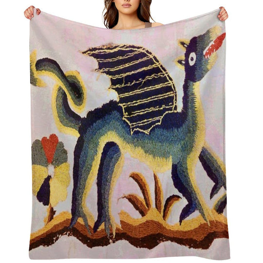 Crewel Dragon Vintage Floral Vector Pattern Eco-conscious Throw Blanket