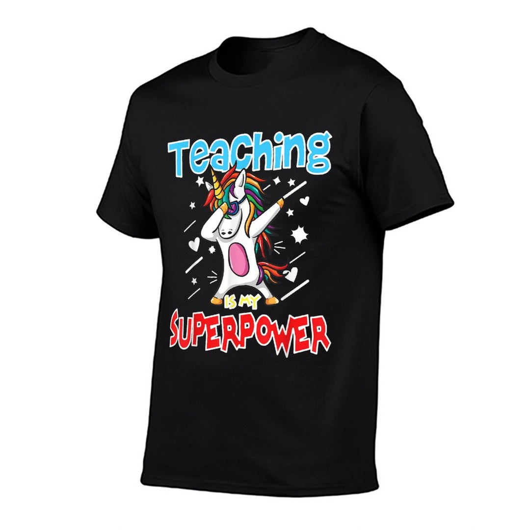 Teaching Is My Super Power Gift For Teacher Unicorn Men Women  Ribbed Collar T-Shirt