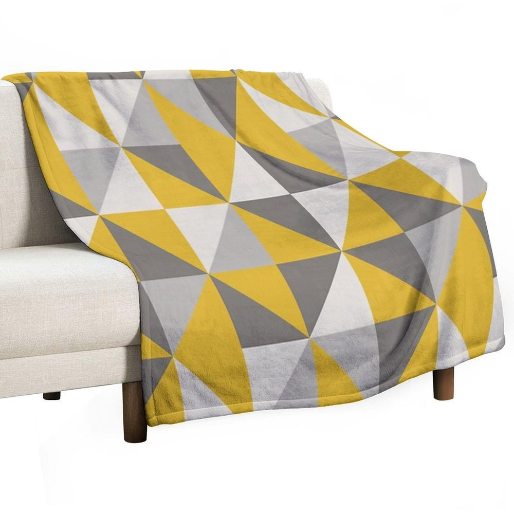 Retro Triangle Design in Yellow And Grey Premium Throw Blanket