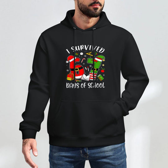 I Survived 67 Days of School Christmas Santa Teacher Adjustable Hood Hoodie