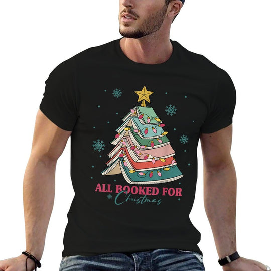 All Booked For Christmas Book Christmas Tree Lights Bookish  Graphic-printed T-Shirt