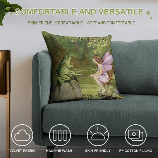 Frog And Fairy Talking -Ida Rentoul Outhwaite Soft Reinforced Edging Throw Pillow