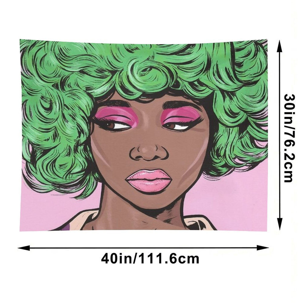 Green Haired Kawaii Comic Girl Tapestry
