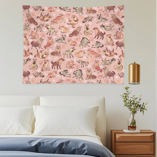 Hyenas in Milky Strawberry Tapestry