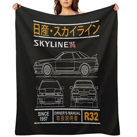 Blueprint of The Skyline R32 Versatility Throw Blanket