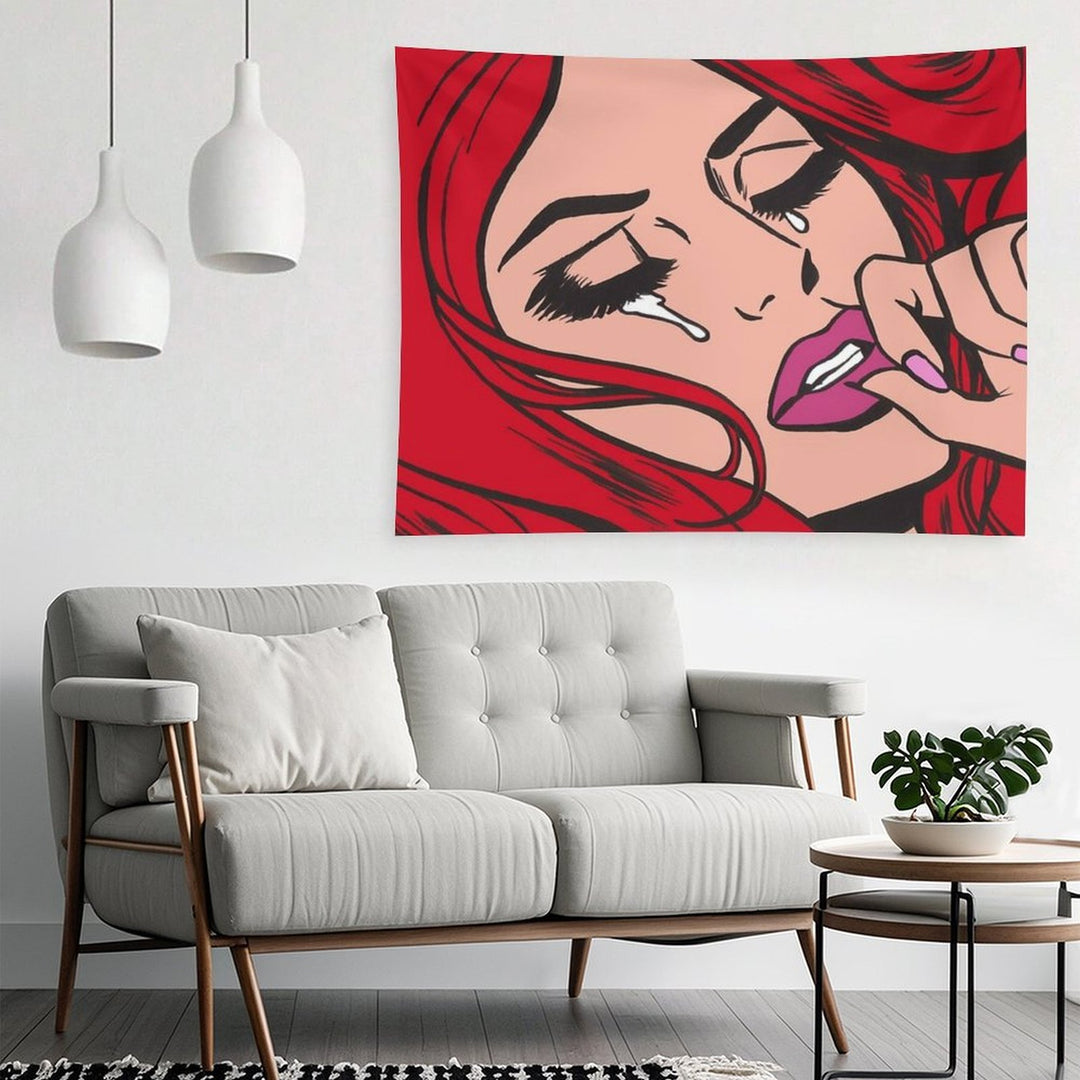 Red Crying Comic Girl Tapestry
