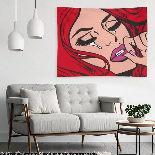 Red Crying Comic Girl Tapestry