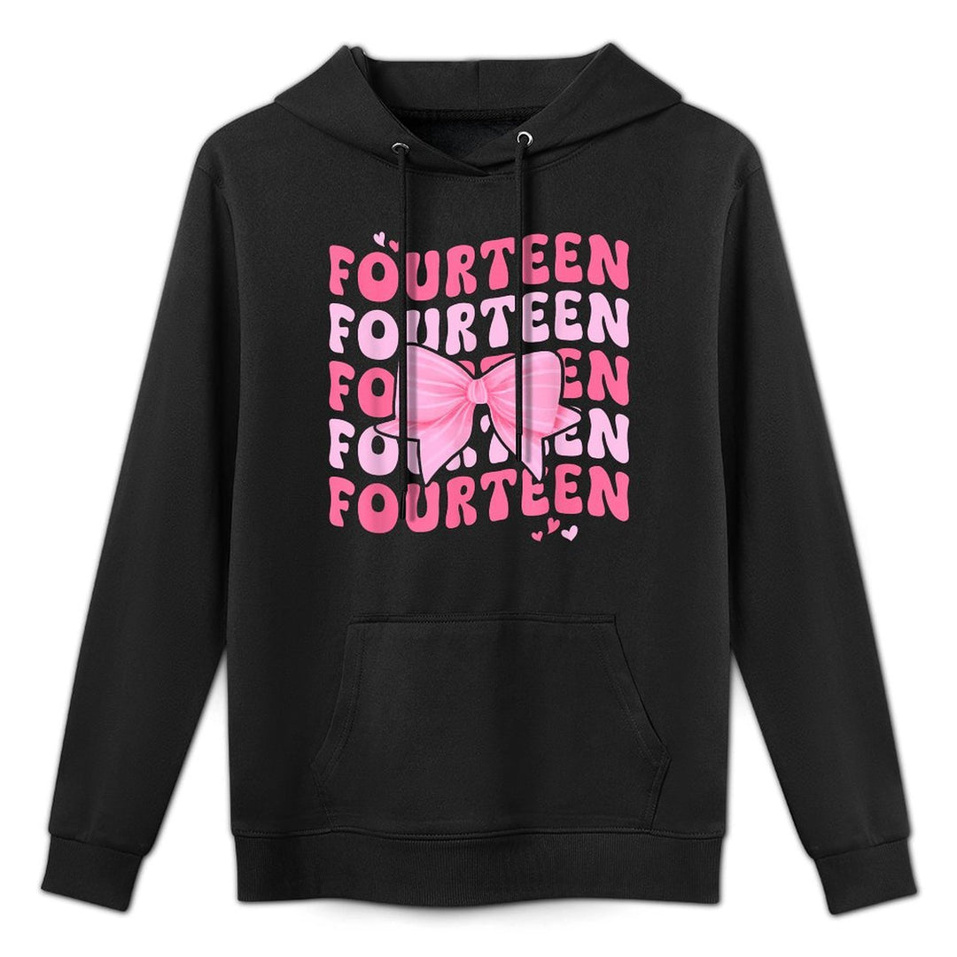 14 Year Old Coquette Bow Fourteenth Birthday Black Small Crew Neck Cotton, Polyester for Girls, 14th Birthday Celebrants Colorfast Hoodie