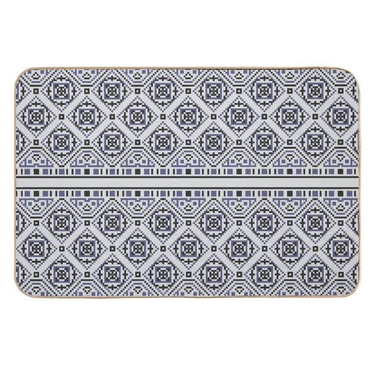 Silver And Blue Geometric Motif  Multi-Purpose Bath Mat