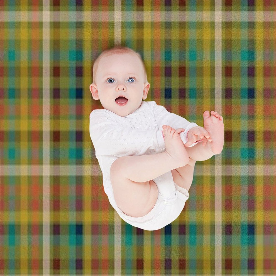 Retro Modern Plaid Pattern in Midcentury Mod Mustard, Olive, Orange, Teal, And Navy Eco-conscious Throw Blanket