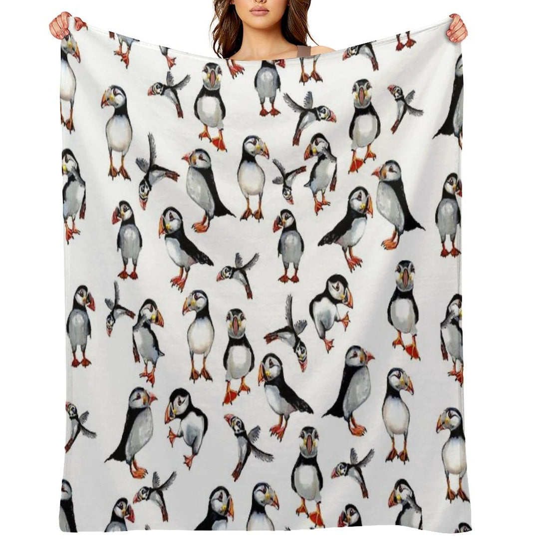 Puffins Pattern Easy Care Throw Blanket