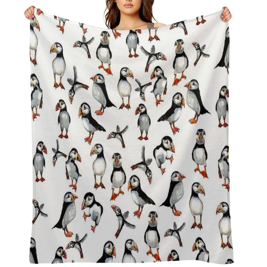 Puffins Pattern Easy Care Throw Blanket