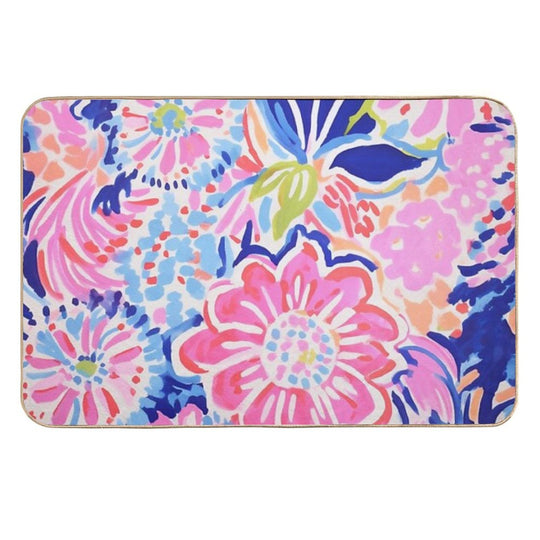 Floral Pretty Pastel Pattern Pink Blue Orange  Rapid-Drying Bath Mat