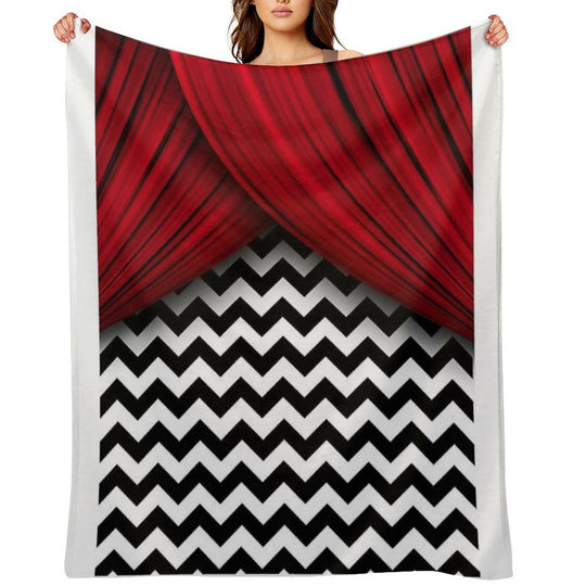 Twin Peaks Red Curtains Black And White Chevron Comfort Throw Blanket