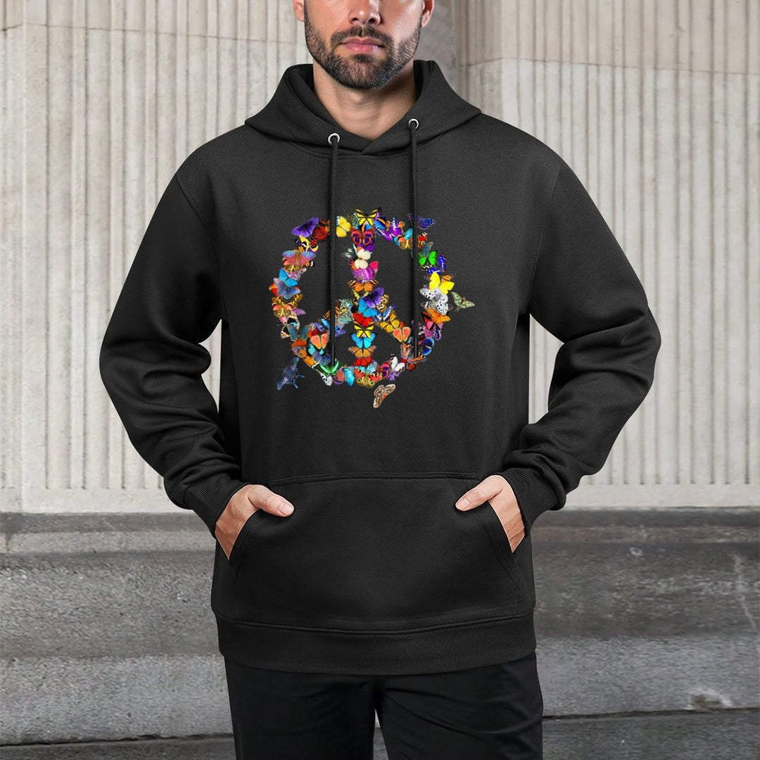 Butterfly Peace Sign Retro 60s 70s Colorful Butterflies Shrink-Resistant Hoodie