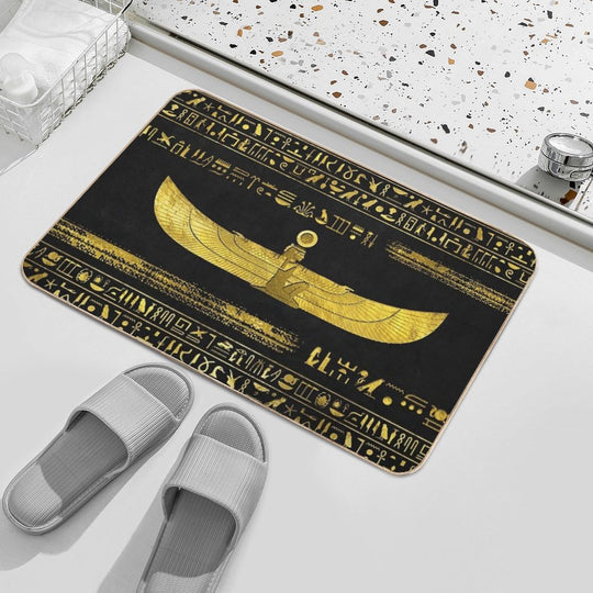 Golden Egyptian God Ornament on Black Leather  Pet-Safe Bath Mat