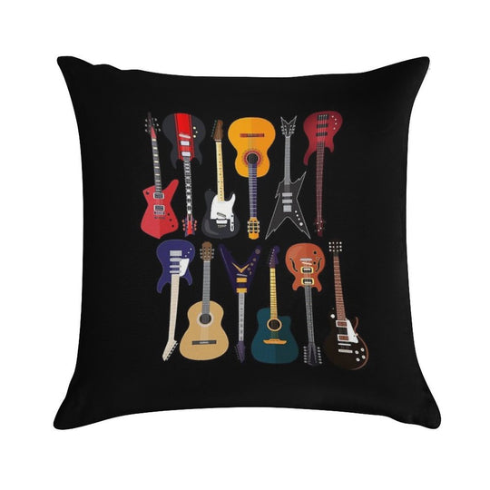 Musician Different Types Of Guitar Soft Reinforced Edging Throw Pillow