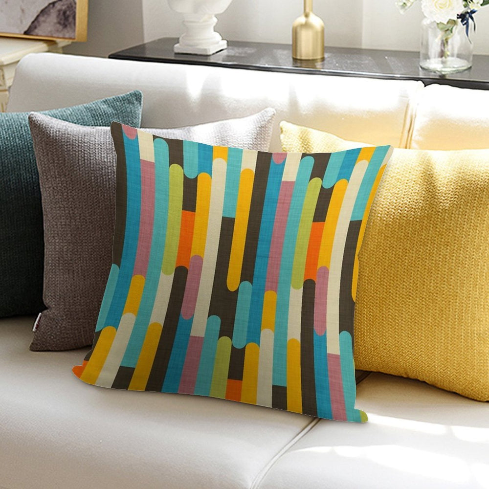 Retro Color Block Popsicle Sticks Blue Soft Washable Throw Pillow