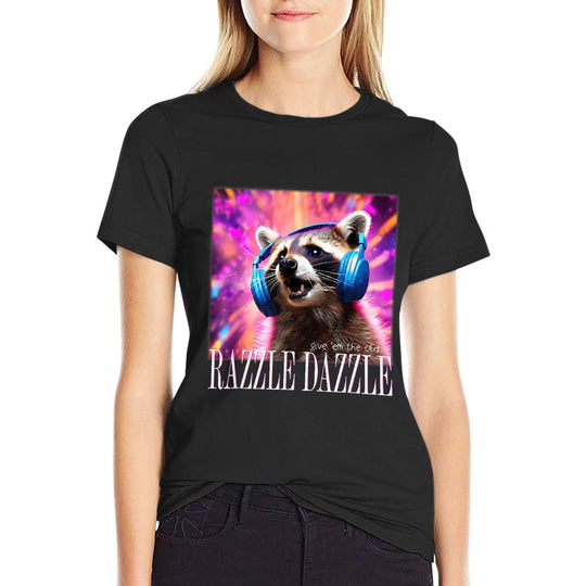 Give Em The Old Razzles Dazzles Retro Y2k 90s Meme Raccoon  Eco-friendly Material T-Shirt