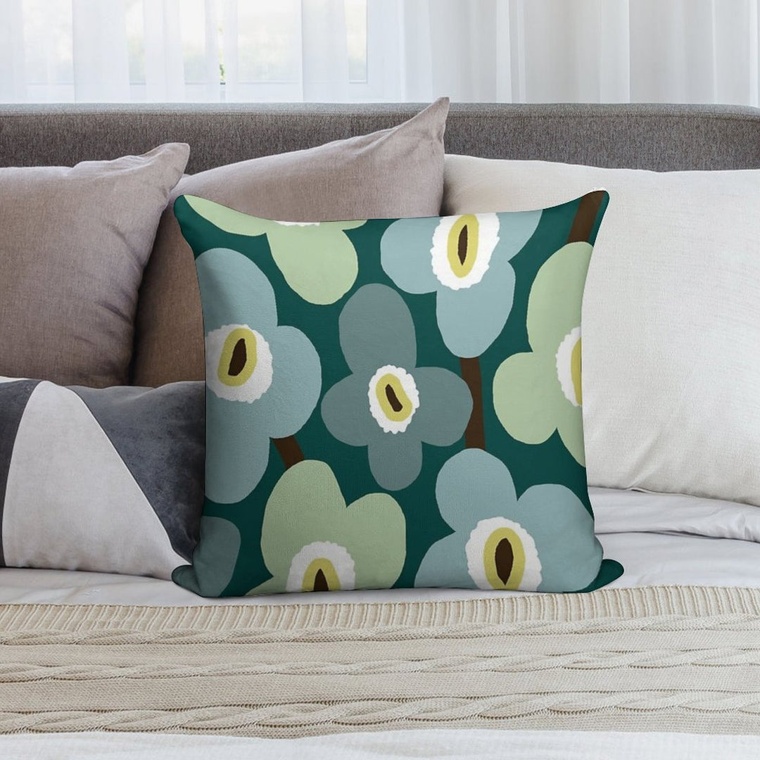 Iconic Retro Scandinavian Floral Pattern in Green And Blue Soft Short Plush Fabric Throw Pillow