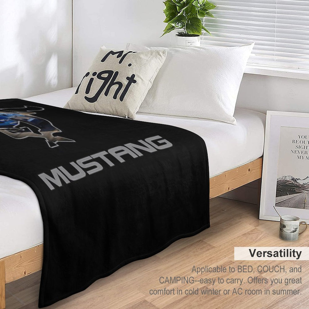 Ford Mustang GT Logo Emblem Design (Blue on Black) Velvety-soft Throw Blanket