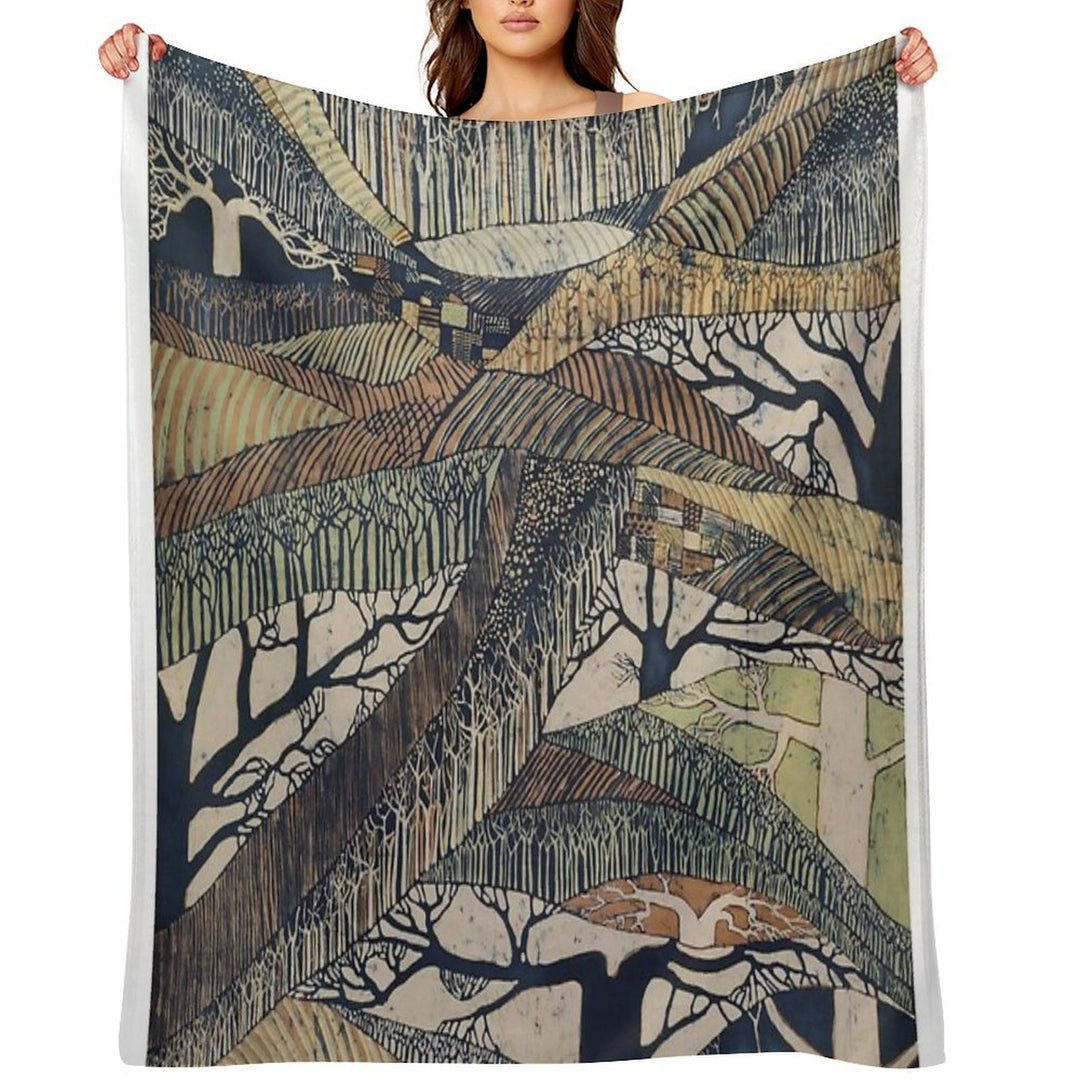 Marching Trees 1970's Batik Travel-friendly Throw Blanket