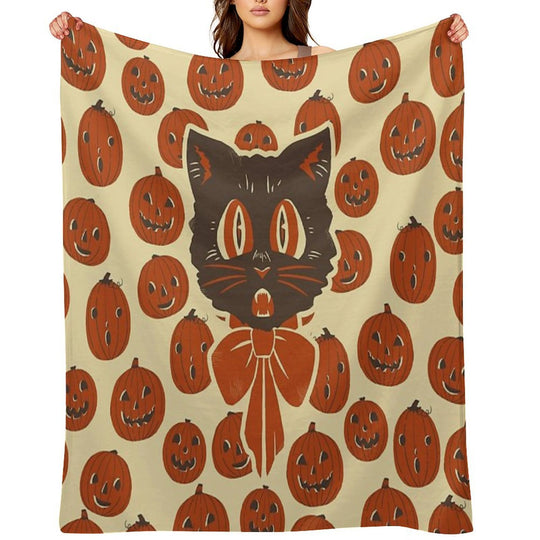 Vintage Inspired Halloween Scaredy Cat Quick-dry Throw Blanket