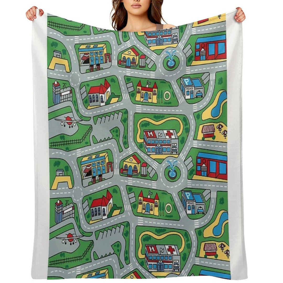 Car City Carpet Road Rug 90s Nostalgic Toy Machine-washable Throw Blanket