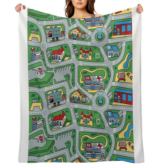 Car City Carpet Road Rug 90s Nostalgic Toy Machine-washable Throw Blanket