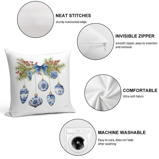 Blue Chinoiserie Christmas A Soft Washable Throw Pillow