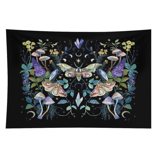 Crystal Moth Mushroom Tapestry