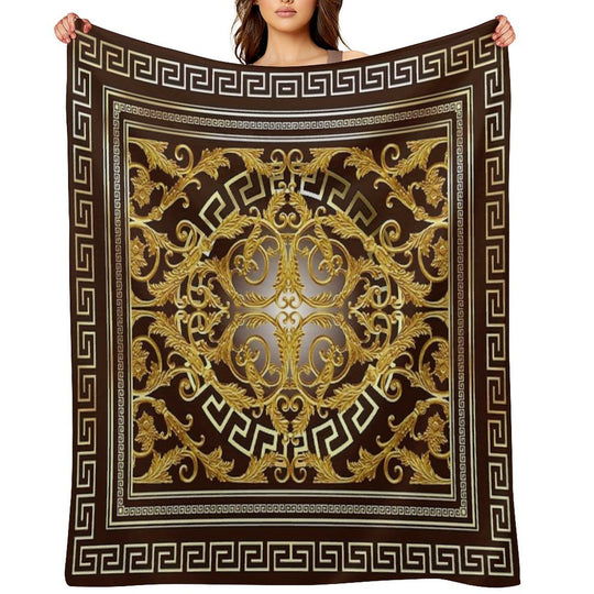 Baroque Greek Keys Gold Maroon Eco-conscious Throw Blanket