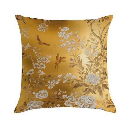Gold Chinoiserie Floral Soft Reinforced Edging Throw Pillow
