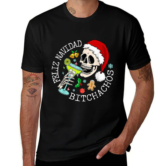 Feliz Navidad Bitchachos Funny Skull Spanish Merry Christmas  Versatile T-Shirt