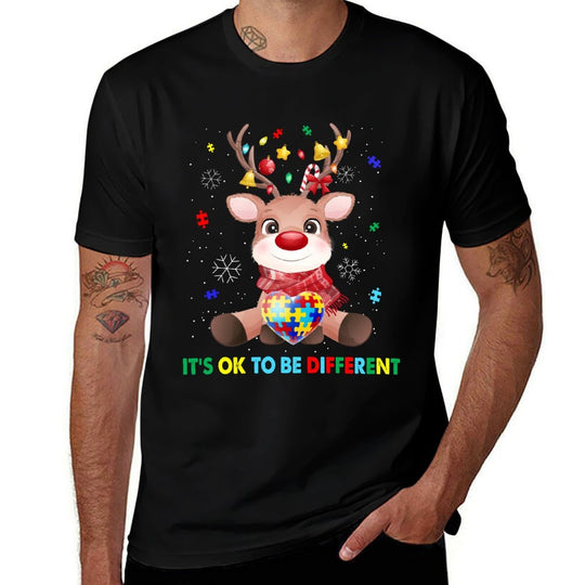 Its Ok To Be Different Autism Awareness Reindeers Christmas Comfortable T-Shirt